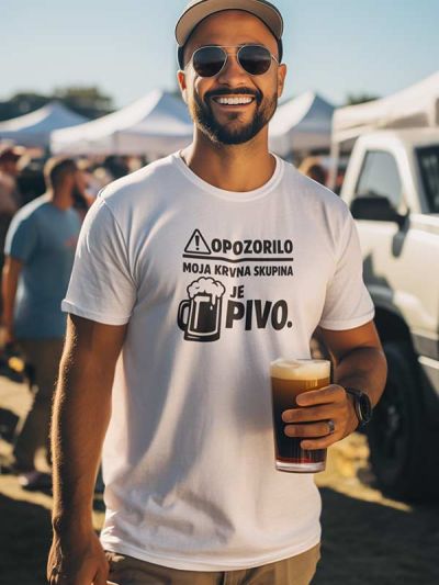 Smešna majica Opozorilo – Moja krvna skupina je PIVO